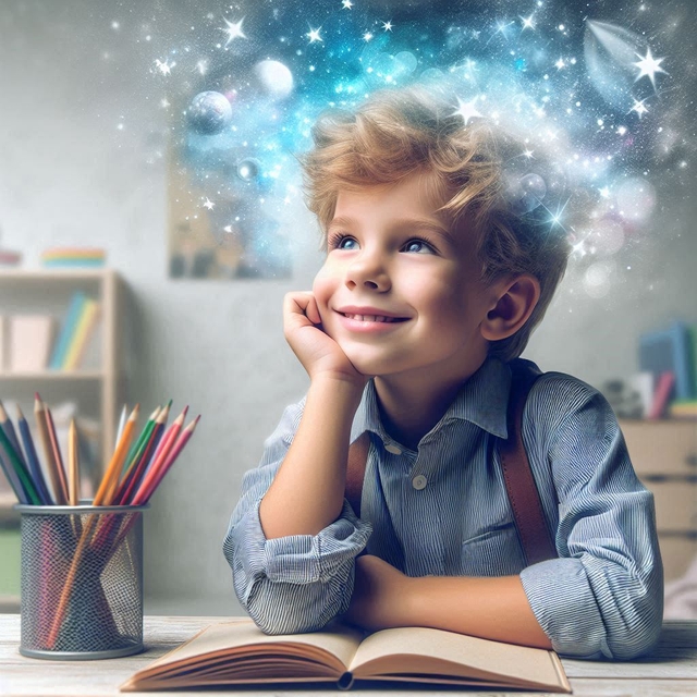 Kid listening to a story and dreaming